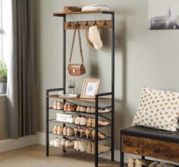 Rackhams Entryway Coat Rack Stand with Shoe Storage Shelves – Industrial Hallway Organiser - thumbnail 2