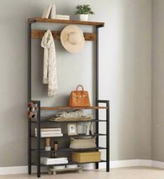Rackhams Entryway Coat Rack Stand with Shoe Storage Shelves – Industrial Hallway Organiser