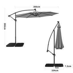 Rackhams 3M Cantilever Garden Parasols Light Grey Iron Banana Umbrella with LED Lights - Cross base+Petal water tank base - thumbnail 1