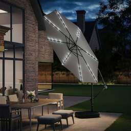 Rackhams 3M Cantilever Garden Parasols Light Grey Iron Banana Umbrella with LED Lights - Cross base+Petal water tank base - thumbnail 2