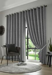 Rackhams Keswick Fully Lined Ring Top Curtains - 117cm width x 137cm drop - Metallic Silver - thumbnail 2