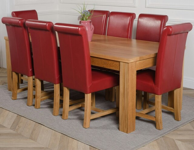 Rackhams Dakota Extra Large Oak Dining Table with Washington Leather Chairs - 8 chairs - Burgundy - image 1