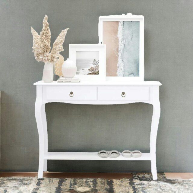 Rackhams Modern Console Table With 2 Drawers and Shelf White - image 1