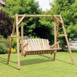 Rackhams Outdoor 2 Seater Porch Swing Wooden Rustic Patio Bench w/ Armrest