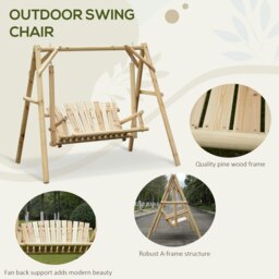 Rackhams Outdoor 2 Seater Porch Swing Wooden Rustic Patio Bench w/ Armrest - thumbnail 4