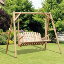Rackhams Outdoor 2 Seater Porch Swing Wooden Rustic Patio Bench w/ Armrest - thumbnail 1