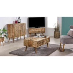 Rackhams Zenon Light Mango Wood 2 Door Sideboard - Lacquered - Wood - 1 - thumbnail 5