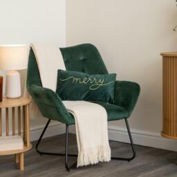 Rackhams 49cm Dark Green Christmas Decorative Merry Cushion with Gold Detail - thumbnail 2