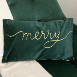 Rackhams 49cm Dark Green Christmas Decorative Merry Cushion with Gold Detail - thumbnail 1