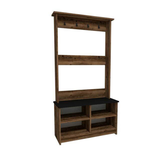 Rackhams Amelia Modern Hallways Coat Rack with 4 Shelves & Metal Hooks - Light Walnut - Black - image 1