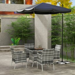Rackhams Rattan Outdoor Dining Table and Chairs for 4, Mixed Grey - Light Grey - Steel, PE Rattan - thumbnail 2