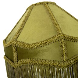 Rackhams Traditional Victorian Empire Lamp Shade in Olive Green Velvet with Long Tassels - thumbnail 3