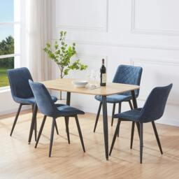 Rackhams Aspen Dining Set - Light-Oak Effect Rectangular Table & 4 Upholstered Diamond Stitch Fabric Chairs - Grey - thumbnail 2