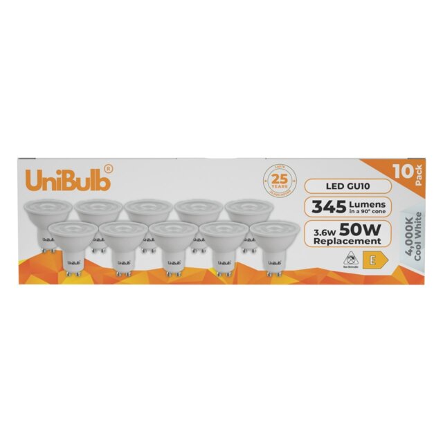 Rackhams LED GU10 345lm 3.6W 4000K (Cool White) Light Bulb - Pack of 10 - image 1