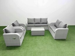 Rackhams PE Rattan Garden Furniture Set Adjustable Chair Sofa Double Love Seat 2 Seater Sofa Lounge Set Oblong Coffee Table Light Grey - thumbnail 1
