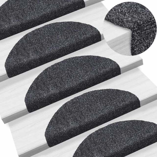 Rackhams 15pcs Self-adhesive Stair Mats Needle Punch 65x21x4cm Dark Grey - image 1