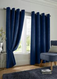 Rackhams Velvet Ring Top Blackout Curtains - Blue - 168cm width x 183cm drop