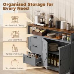 Rackhams Sideboard Buffet Cabinet with Storage and Power Outlet, Grey - thumbnail 5