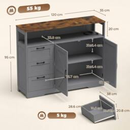 Rackhams Sideboard Buffet Cabinet with Storage and Power Outlet, Grey - thumbnail 3