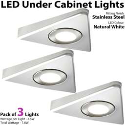 Rackhams Loops 3x BRUSHED NICKEL Triangle Surface Under Cabinet Kitchen Light & Driver Kit - Natural White LED - thumbnail 3
