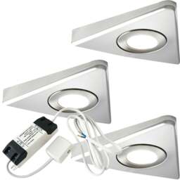 Rackhams Loops 3x BRUSHED NICKEL Triangle Surface Under Cabinet Kitchen Light & Driver Kit - Natural White LED - thumbnail 1