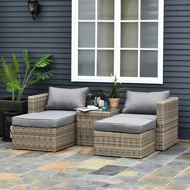 Rackhams 5 Pcs Rattan Garden Furniture Set Stool Coffee Table - Brown - Aluninum, PE rattan - 73cm x 73cm x 65cm - image 1