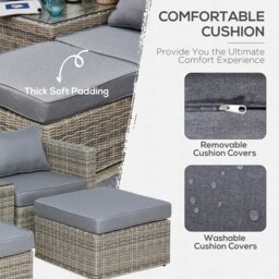 Rackhams 5 Pcs Rattan Garden Furniture Set Stool Coffee Table - Brown - Aluninum, PE rattan - 73cm x 73cm x 65cm - thumbnail 4