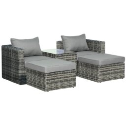 Rackhams 5 Pcs Rattan Garden Furniture Set Stool Coffee Table - Brown - Aluninum, PE rattan - 73cm x 73cm x 65cm - thumbnail 6