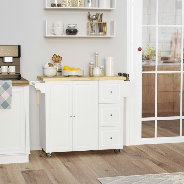 Rackhams Drop-Leaf Kitchen Island on Wheels Utility Storage Cart with Drawers - image 1