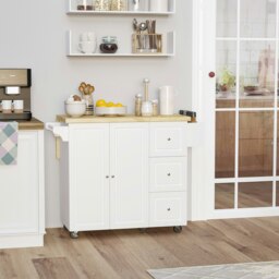 Rackhams Drop-Leaf Kitchen Island on Wheels Utility Storage Cart with Drawers