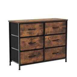 Rackhams Chorley 6 Drawer Fabric Drawer Chest, Beige & Grey Wood - Rustic Brown