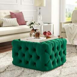 Rackhams Square Velvet Ottoman Footstool Deep Button - 62cm W - Grey - thumbnail 4
