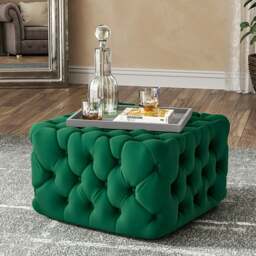 Rackhams Square Velvet Ottoman Footstool Deep Button - 62cm W - Grey - thumbnail 2
