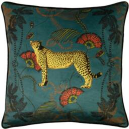 Rackhams Tropica Cheetah Cushion Cover - Teal/Green/Gold - One Size - Teal/Green/Gold - 100% Polyester - thumbnail 2