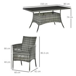 Rackhams 7-Piece Rattan Garden Furniture Set with Cushions, 6 Seater Garden Table and Chairs, Rattan Dining Set with 6 Armchairs, Grey - thumbnail 2