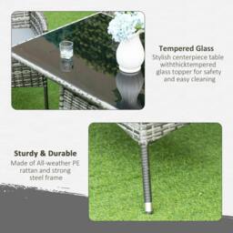 Rackhams 7-Piece Rattan Garden Furniture Set with Cushions, 6 Seater Garden Table and Chairs, Rattan Dining Set with 6 Armchairs, Grey - thumbnail 6