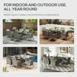 Rackhams 7-Piece Rattan Garden Furniture Set with Cushions, 6 Seater Garden Table and Chairs, Rattan Dining Set with 6 Armchairs, Grey - thumbnail 3