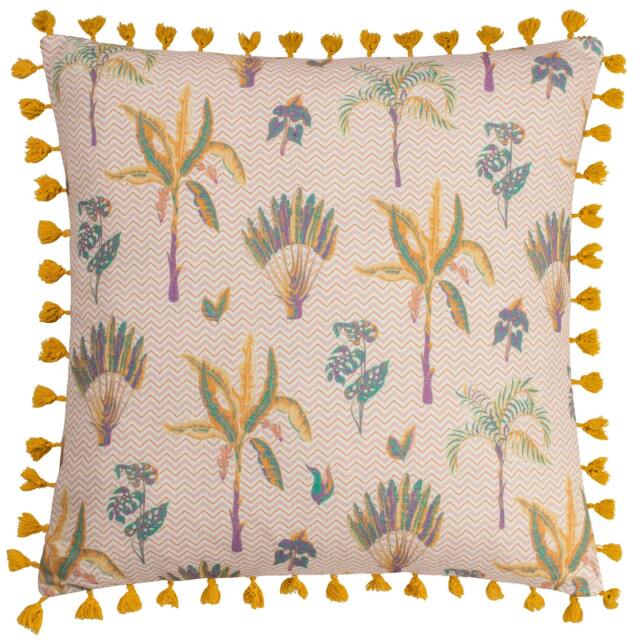 Rackhams Chamae Tassel Floral Cushion Cover - Coral - 50cm x 50cm - Coral - 100% Cotton - image 1