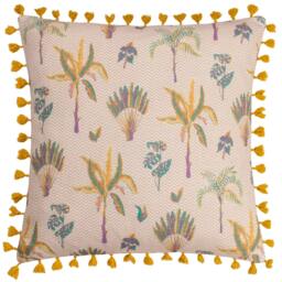 Rackhams Chamae Tassel Floral Cushion Cover - Coral - 50cm x 50cm - Coral - 100% Cotton - thumbnail 2