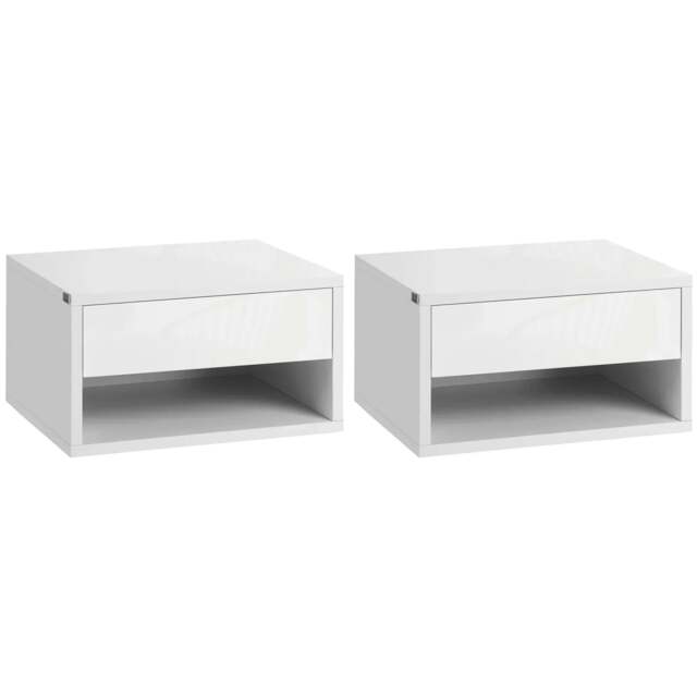 Rackhams Set of Two Floating Bedside Tables - High Gloss White - image 1