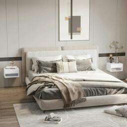 Rackhams Set of Two Floating Bedside Tables - High Gloss White - thumbnail 2