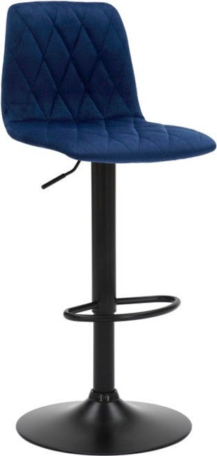 Rackhams Verona Velvet Kitchen Bar Stools, Matt Black Stem & Base, Height Adjustable Gas Lift With Backrest, Breakfast Bar Stool - Blue - image 1