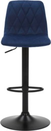 Rackhams Verona Velvet Kitchen Bar Stools, Matt Black Stem & Base, Height Adjustable Gas Lift With Backrest, Breakfast Bar Stool - Blue - thumbnail 5