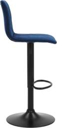 Rackhams Verona Velvet Kitchen Bar Stools, Matt Black Stem & Base, Height Adjustable Gas Lift With Backrest, Breakfast Bar Stool - Blue - thumbnail 3