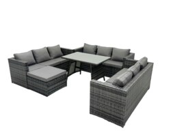 Rackhams Outdoor Rattan Garden Furniture Lounge Sofa Set With Oblong Dining Table With Clear Tempered Glass And Big Footstool - thumbnail 2