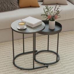 Rackhams Nesting Side Table Set of 2, Industrial Round Nest of Tables - Rustic Brown - thumbnail 2