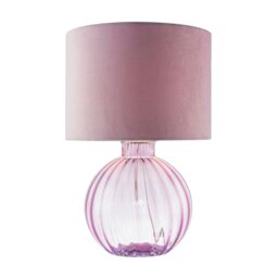 Rackhams Contemporary Lilac Ribbed Glass Table Lamp with Velvet Fabric Shade - thumbnail 2
