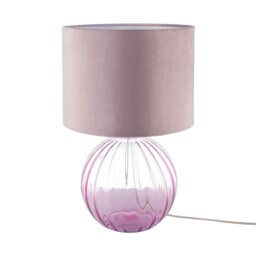 Rackhams Contemporary Lilac Ribbed Glass Table Lamp with Velvet Fabric Shade - thumbnail 5