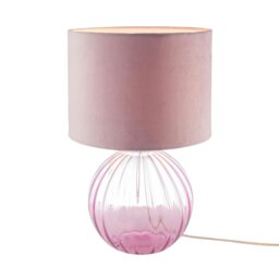 Rackhams Contemporary Lilac Ribbed Glass Table Lamp with Velvet Fabric Shade - thumbnail 4