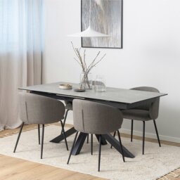 Rackhams Heaven Extendable Dining Table with Ceramic Grey Top 168cm - Black - No - Grey - thumbnail 4